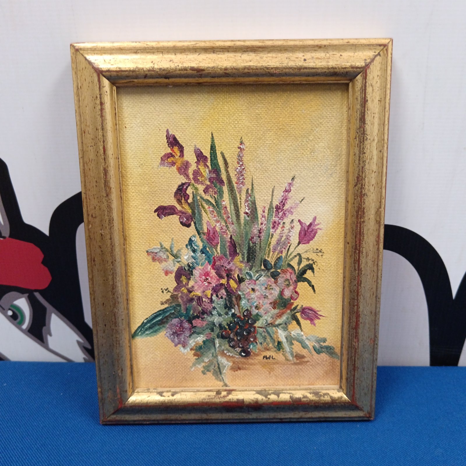 Framed Mary Lewcock floral painting, a miniature oil still life.