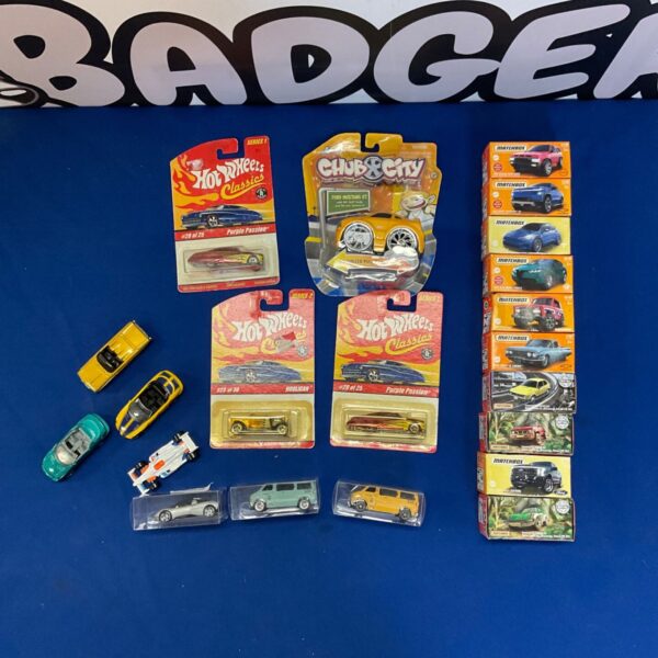 Matchbox and Hot Wheels diecast car lot with Jada Mustang.