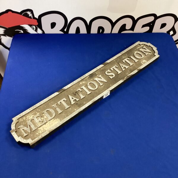 Vintage wooden meditation station sign for wall decor.