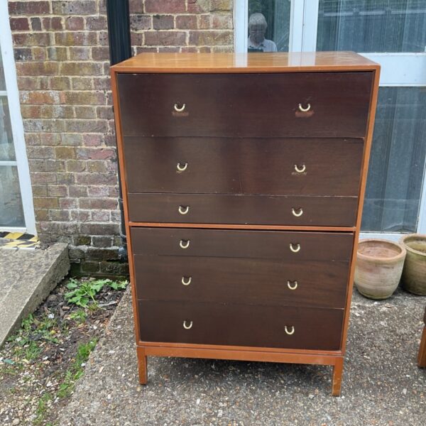 Vintage mid-century chest of drawers by Stag Furniture with curved handles.