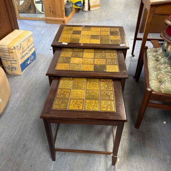 Mid century Danish nest of tables with colourful tile tops.