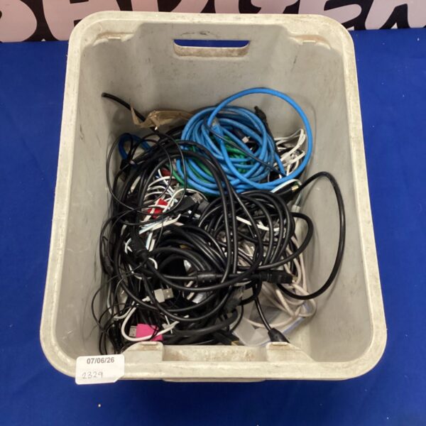 Mixed cable lot with various networking, power, and audio cables.