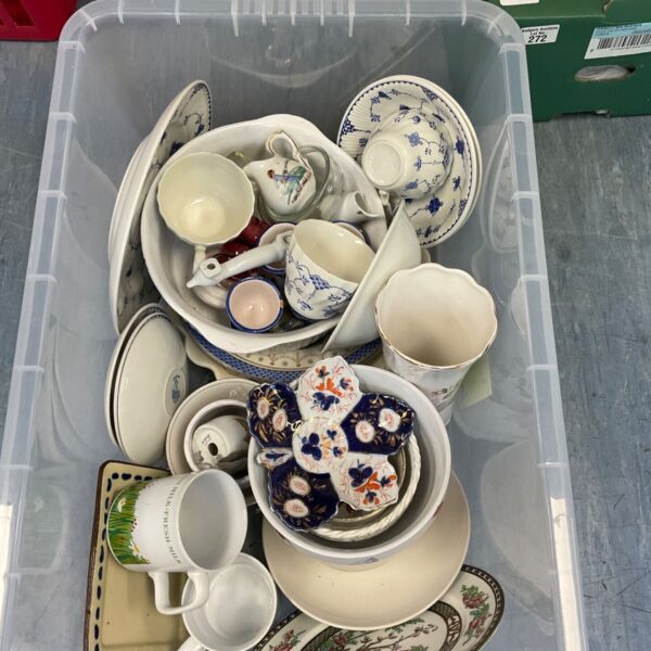 Mixed china lot with Coalport plates and vintage teaware.
