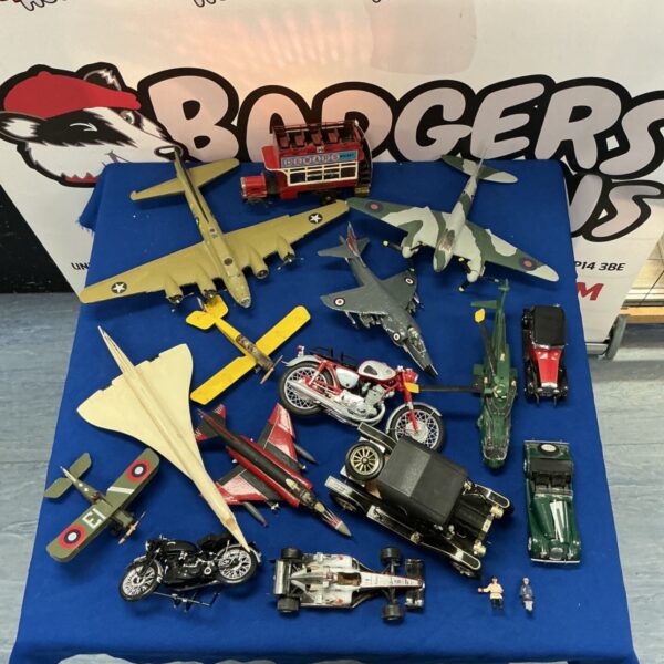 Assorted vintage model planes and cars in a mixed lot for collectors.
