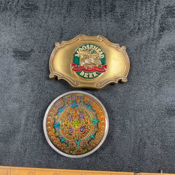 Vintage Moosehead Lager branded metal belt buckle.