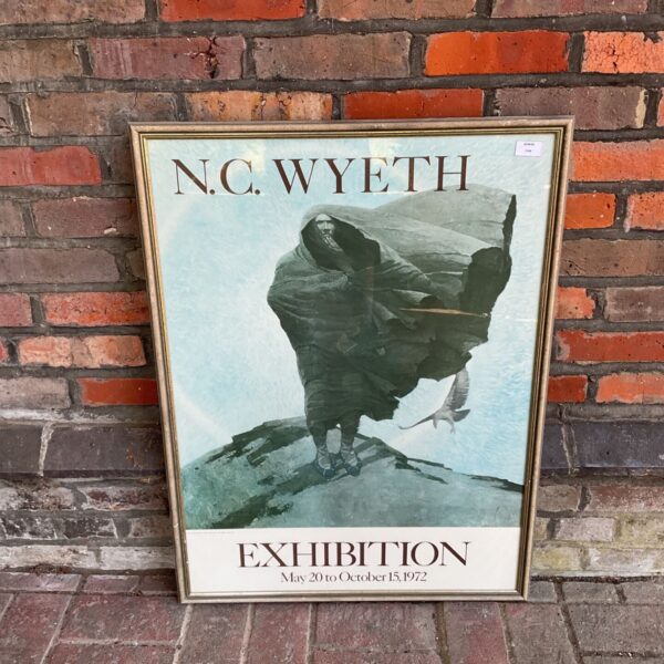 Framed N.C. Wyeth exhibition poster from 1977, vintage illustration.