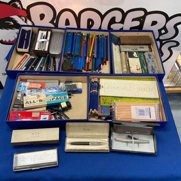 Large lot of vintage and modern Parker pens and writing equipment.