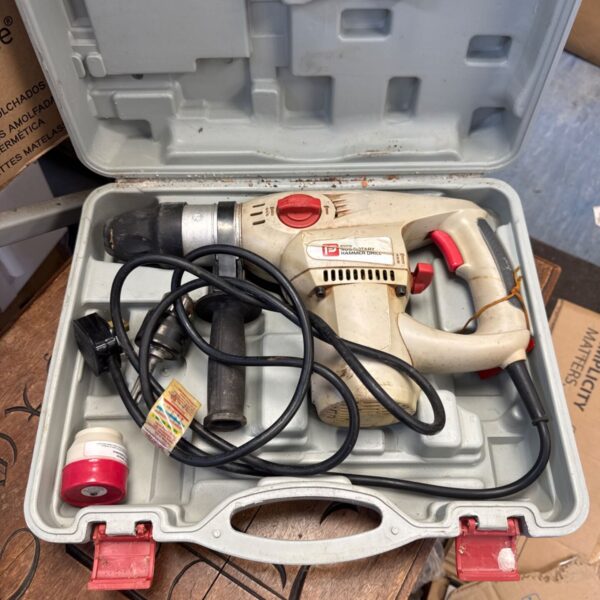 Performance Power SDS drill in open case, showing tool and accessories.