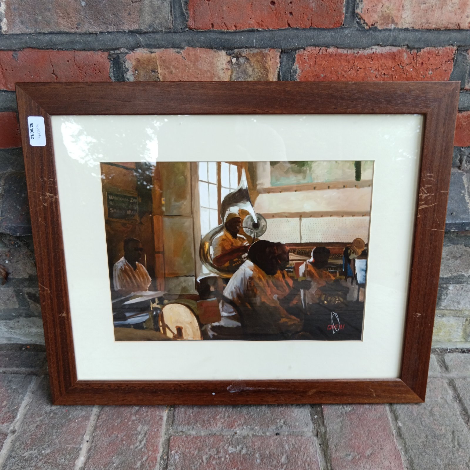Framed Peter O'Neill print of a vintage jazz band performing.