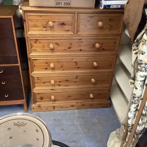 Vintage pine chest of drawers with two over four drawer configuration.