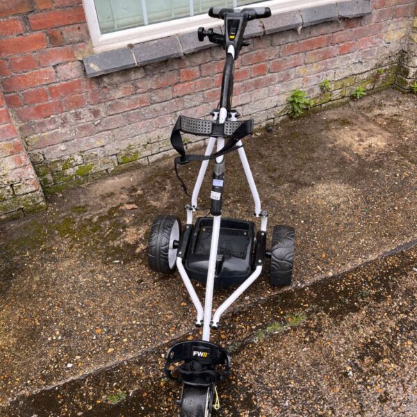 PowaKaddy Freeway II electric golf trolley in used condition.
