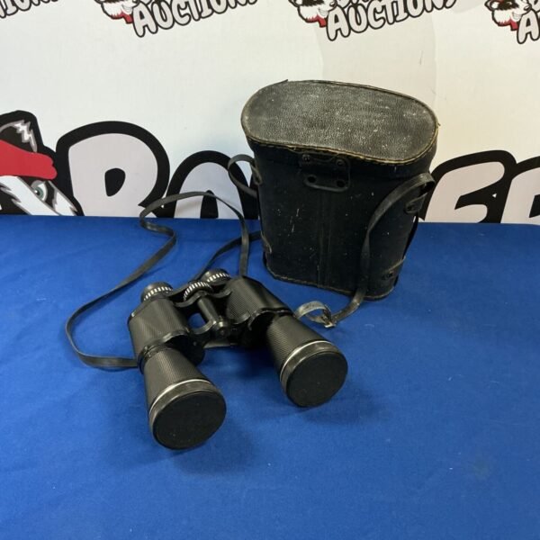 Vintage Prinzlux 12x50 binoculars in a worn case.