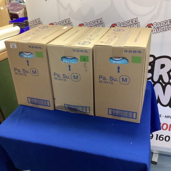 Three boxes of Pro Skin adult wet pants, size medium.