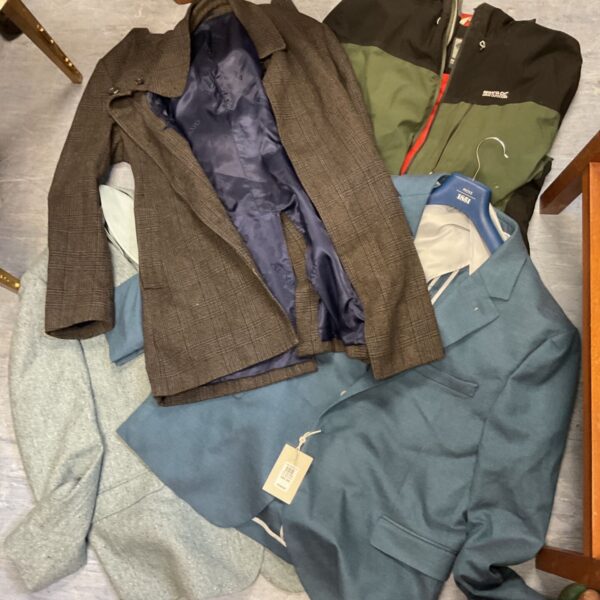 Men's clothing lot featuring a Regatta jacket and Moss suit.