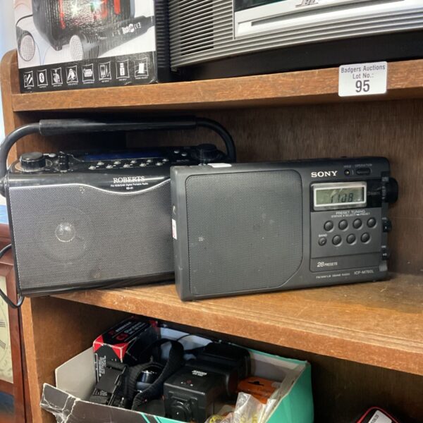 Vintage Roberts RD21 and Sony ICF-M760L portable DAB radios for collectors.