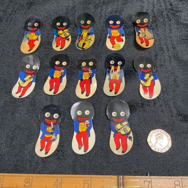 Vintage Robertson Golly stickers, collectible British ephemera.