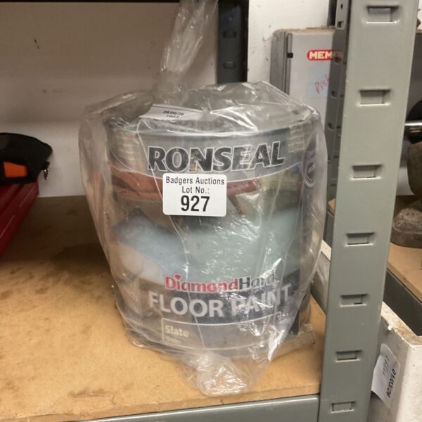 Tin of Ronseal slate grey floor paint for DIY projects.