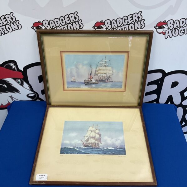 Vintage Sam J Brown nautical prints depicting sailing ships at sea.