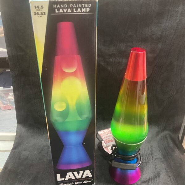 Vintage Schyling lava lamp in original box, colourful retro design.