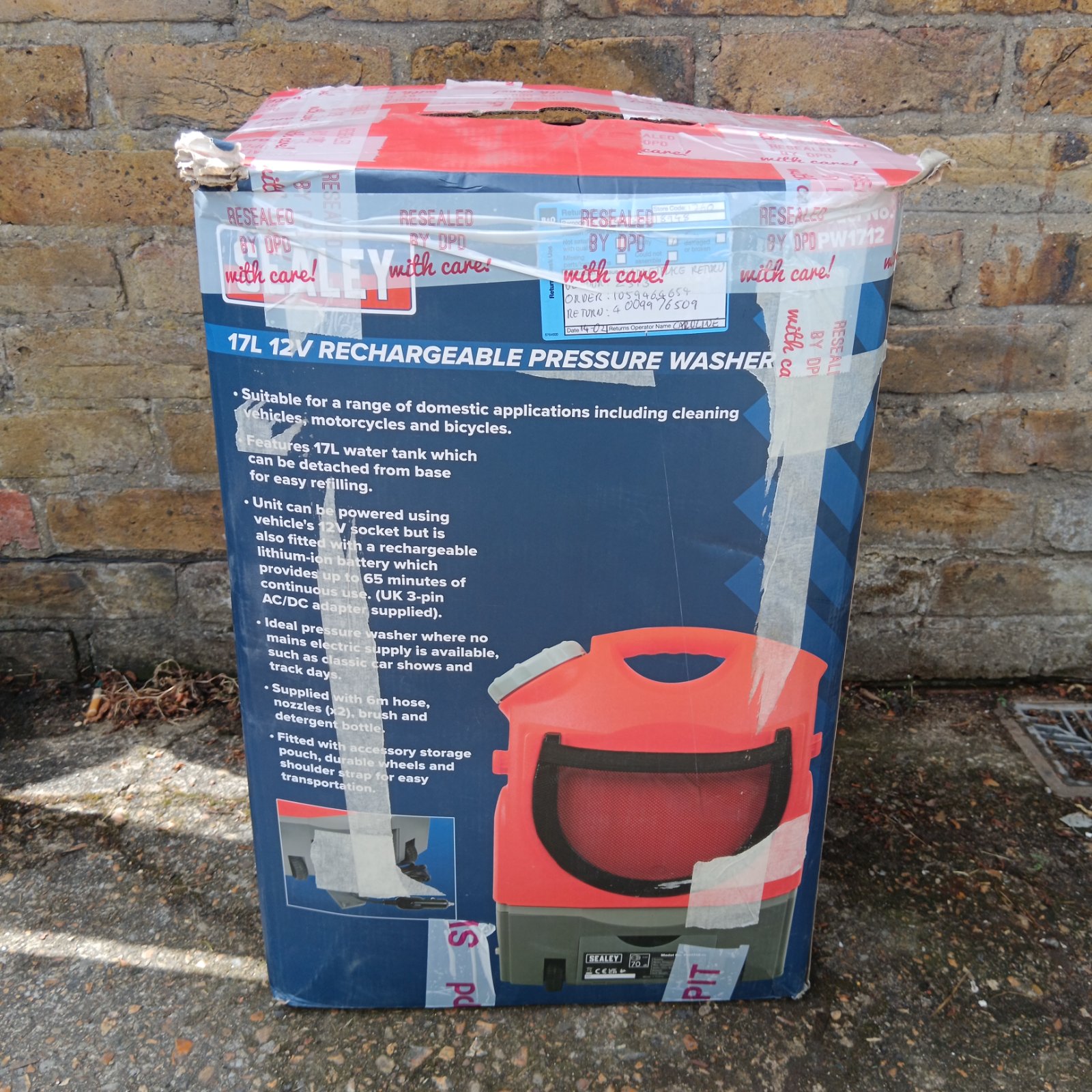Sealey 17L 12V rechargeable pressure washer, B&Q return, for repair.