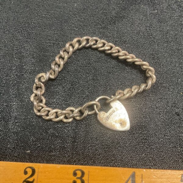 Vintage silver padlock curb chain bracelet, 925 silver jewellery.