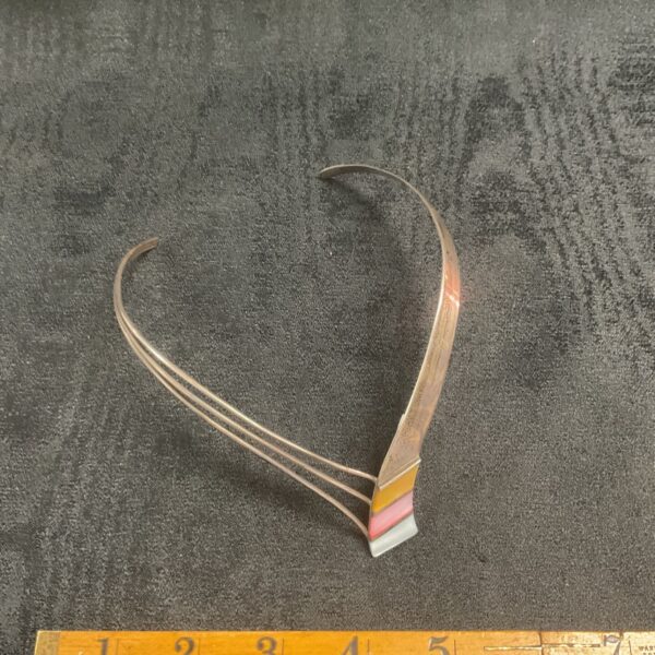 Vintage silver choker necklace with colourful stone inlay.