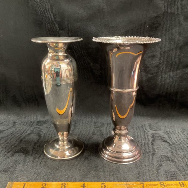 Pair of vintage silverplate trumpet vases for floral arrangements.