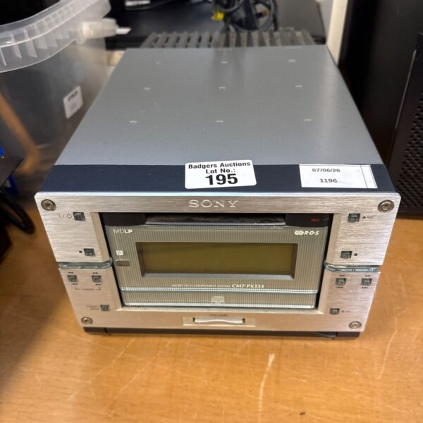 Silver Sony CMT-PX333 micro hi-fi system front view.