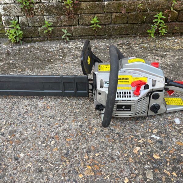 Used Spear & Jackson petrol chainsaw for garden maintenance.