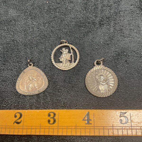 Vintage St Christopher pendant, detailed religious medal for travellers.