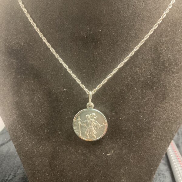 Vintage silver St Christopher pendant on 18 inch necklace.
