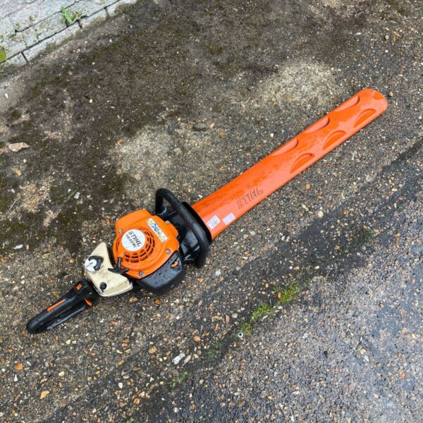 STIHL HS 45 hedge trimmer for garden landscaping and shrub maintenance.