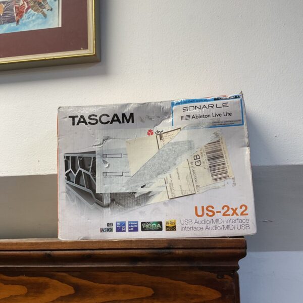Tascam US-2x2 USB audio interface for music recording and production.