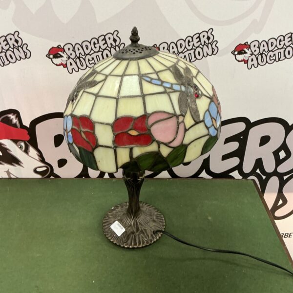 Vintage Tiffany style desk lamp with floral stained glass shade.