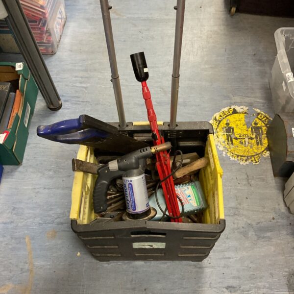 Tool lot featuring a Taymar blow lamp and various drill bits.