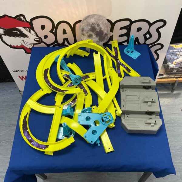 Colourful toy car racetrack with electronic firing block for sale.