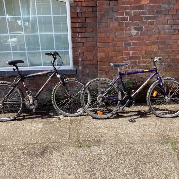 Vintage Trek 820 ST and Falcon Globetrotter mountain bikes.