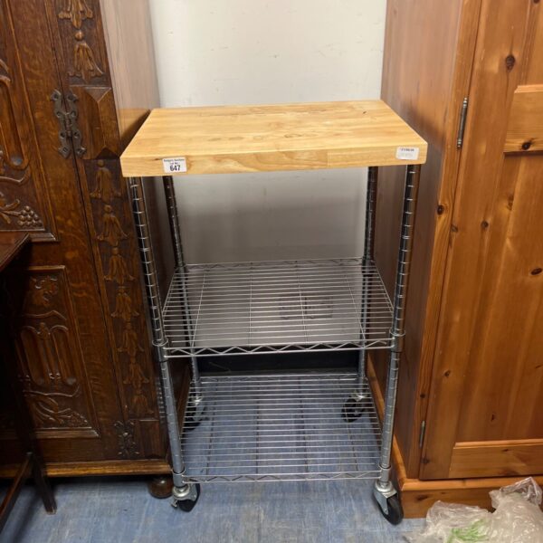 Trinity EcoStorage kitchen cart with bamboo top and chrome frame.