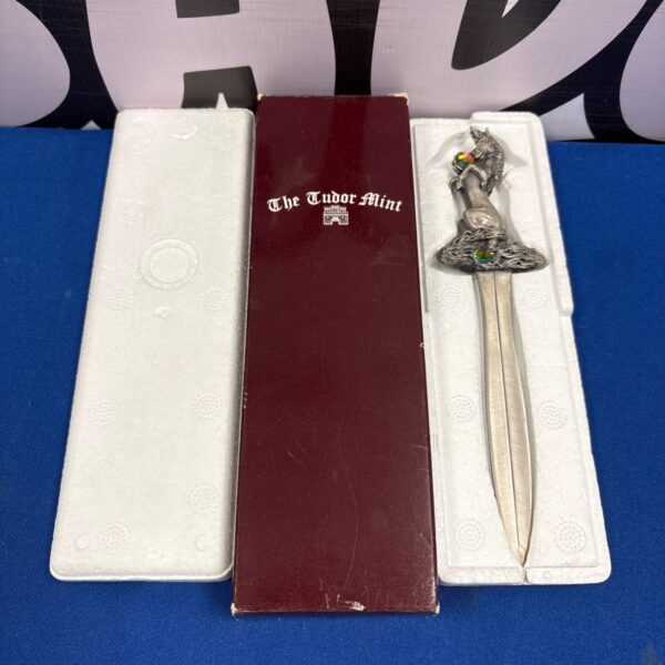 Tudor Mint Myth and Magic pewter dragon letter opener collectible.