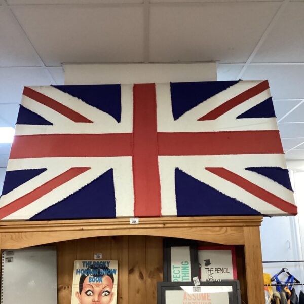 Large fabric Union Jack canvas, a bold patriotic wall hanging.