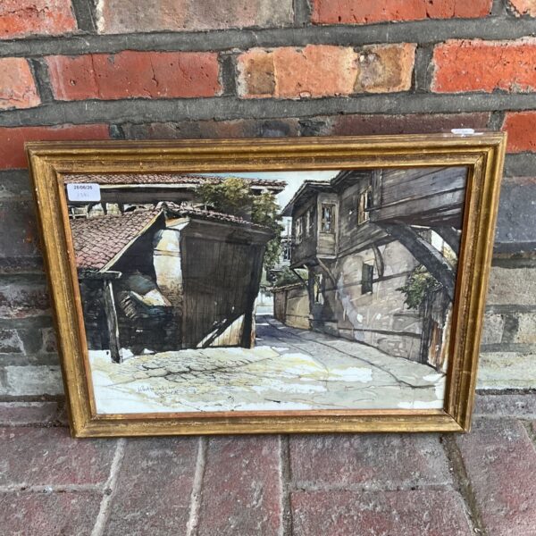 Valentin Goleschev watercolour painting of a continental street scene.