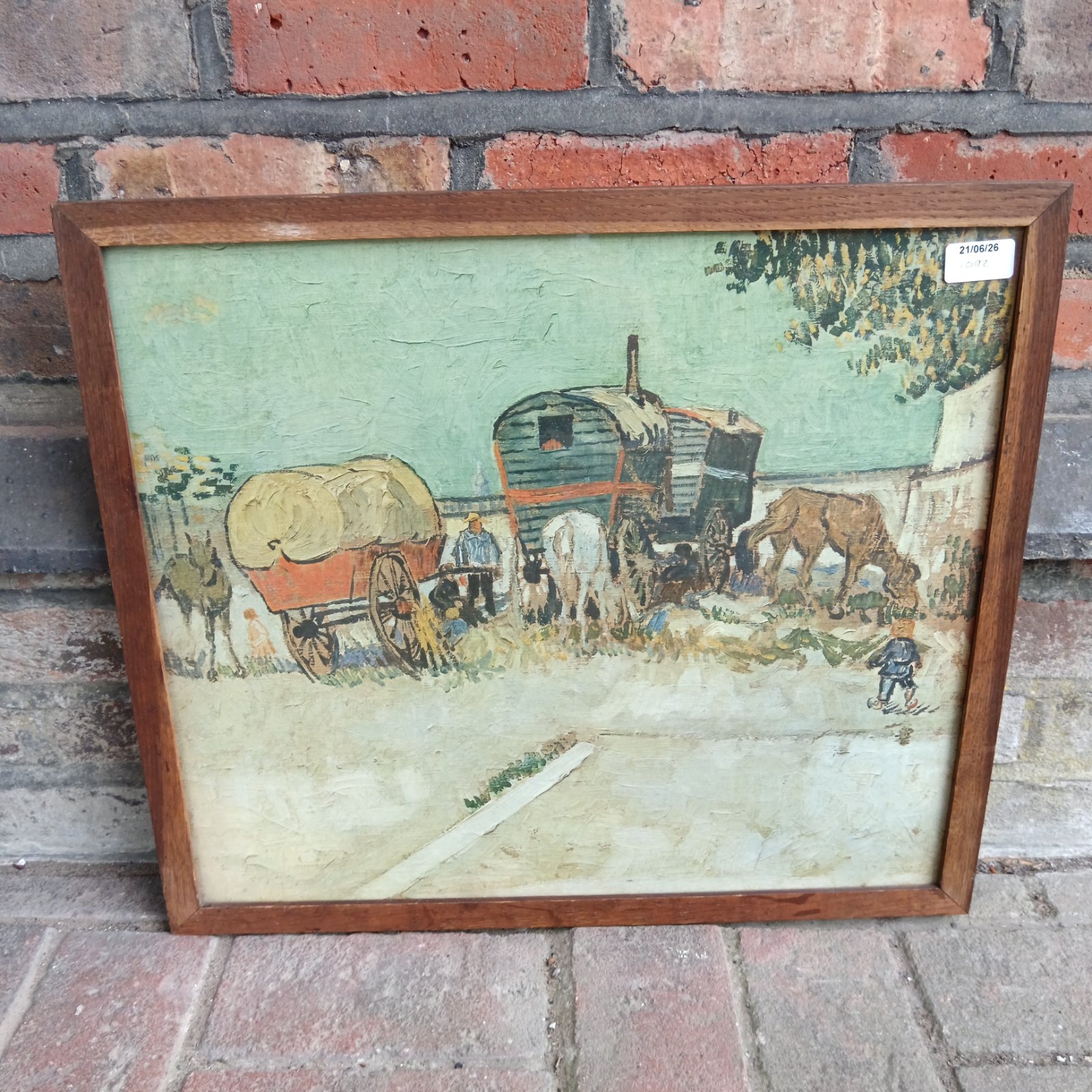 Framed Van Gogh print of a gypsy camp near Arles.