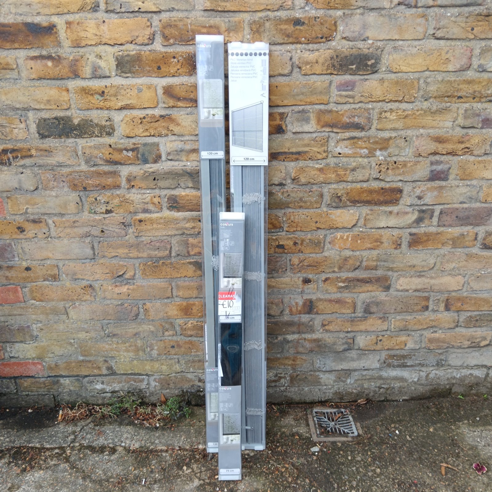Three colour Venetian blinds, 75cm to 120cm wide, for window treatments.