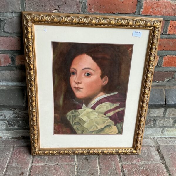 Antique Victorian lady portrait oil painting on canvas.