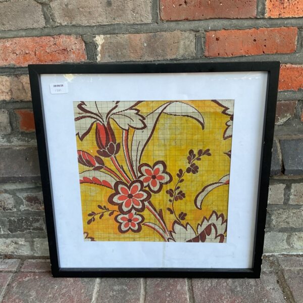 Framed 1852 Victorian wallpaper watercolour sample with floral design.