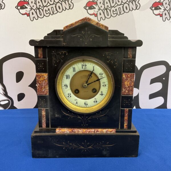 Victorian J B Yabsley London slate and marble mantle clock.