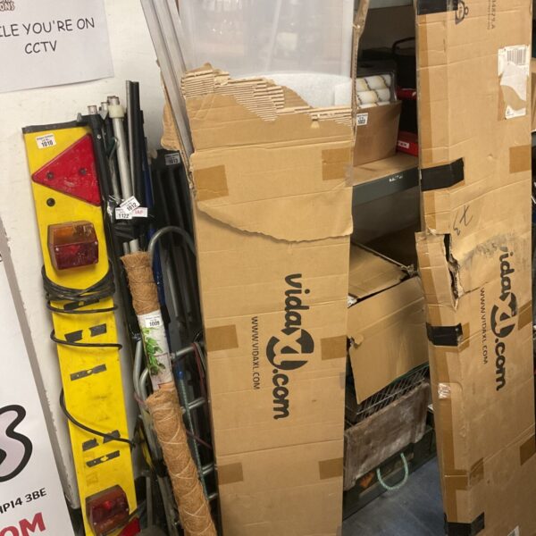Vida XL canopy replacement parts in storage boxes.