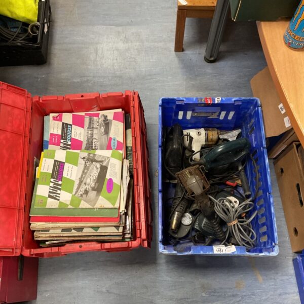 Vintage Autocourse magazines and power tools lot for collectors.