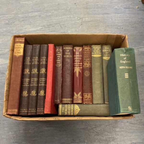 Vintage book lot featuring "Our King and Queen" and "Wonders of the World".