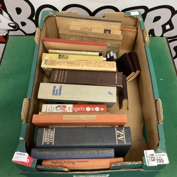 Vintage book lot featuring a Cassells German-English dictionary.
